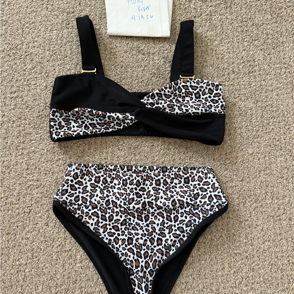 LainSnow Black & Leopard Print High-Waist Bikini Set